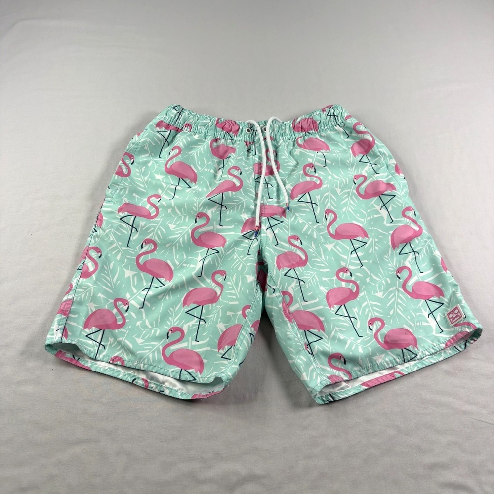 RSVLTS Swim Shorts Mens Large Blue Pink Flamingo Print Bathing Suit